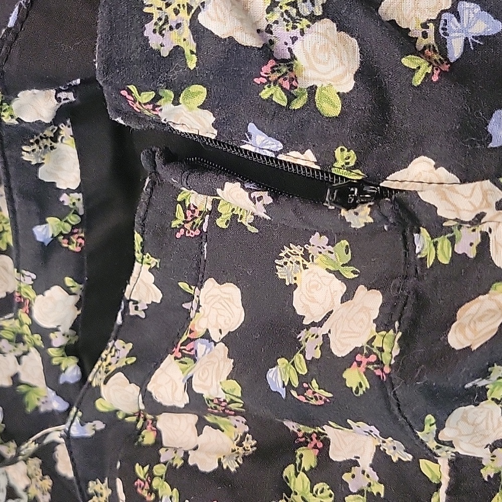 Women Size 6 Dress Black Ivory Floral Butterflies Spaghetti Strap H & M DIVIDED - Picture 7 of 10